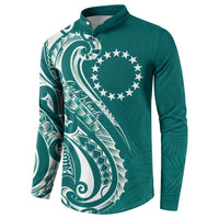 Kia Orana Cook Islands Button Sweatshirt Teal Plumeria Tropical Waves - Polynesian Pride