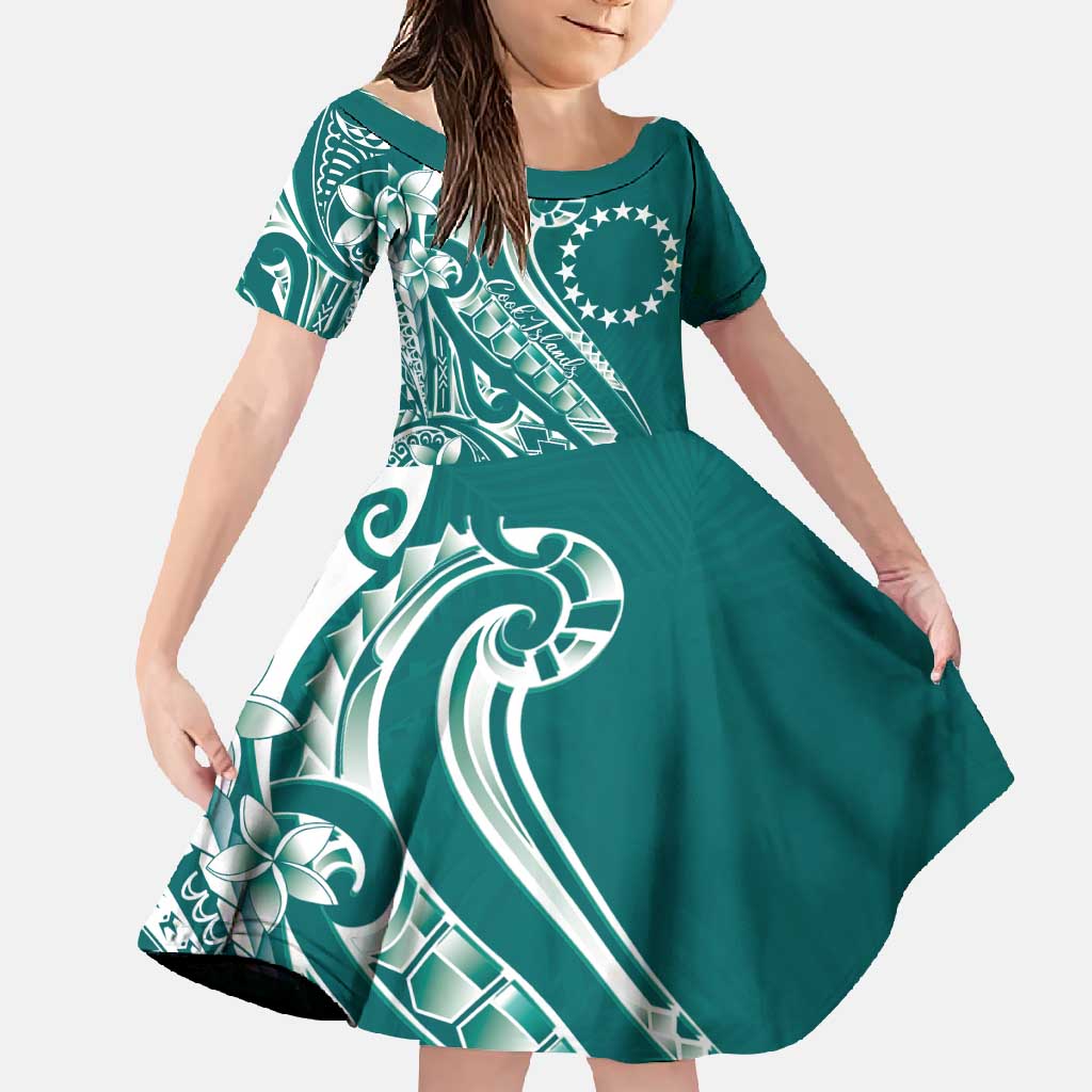 Kia Orana Cook Islands Family Matching Long Sleeve Bodycon Dress and Hawaiian Shirt Teal Plumeria Tropical Waves - Polynesian Pride