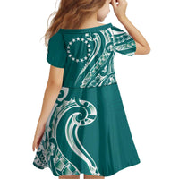 Kia Orana Cook Islands Family Matching Off The Shoulder Long Sleeve Dress and Hawaiian Shirt Teal Plumeria Tropical Waves - Polynesian Pride