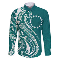 Kia Orana Cook Islands Family Matching Off The Shoulder Long Sleeve Dress and Hawaiian Shirt Teal Plumeria Tropical Waves - Polynesian Pride