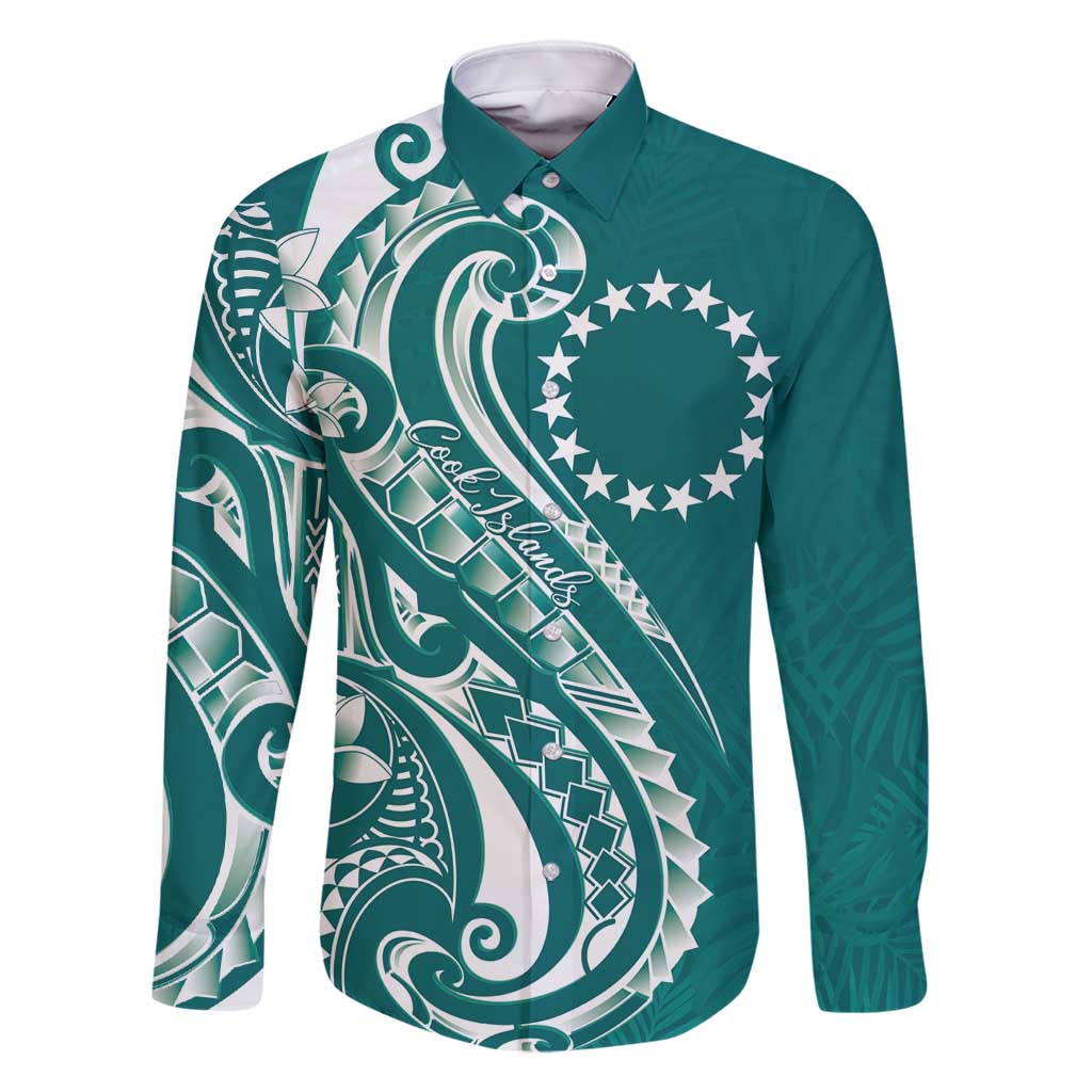 Kia Orana Cook Islands Family Matching Off Shoulder Short Dress and Hawaiian Shirt Teal Plumeria Tropical Waves - Polynesian Pride