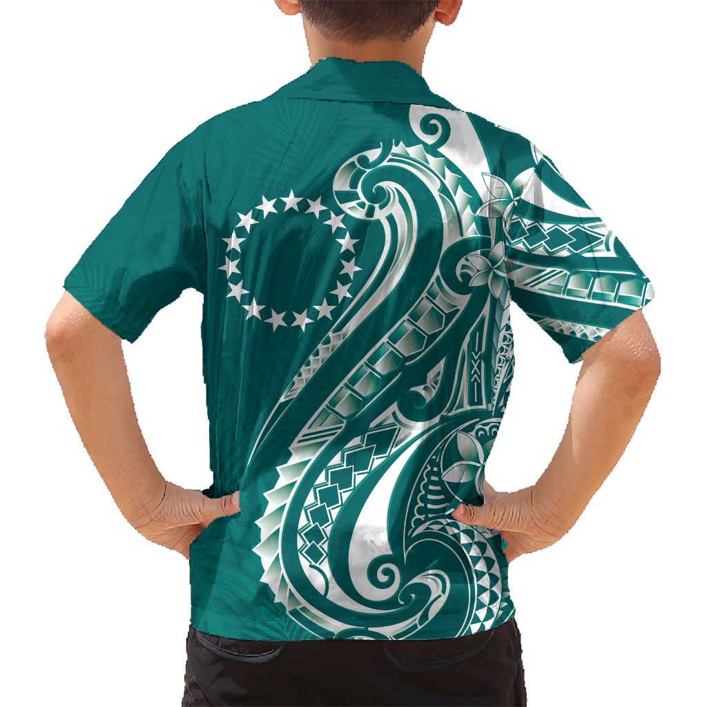 Kia Orana Cook Islands Family Matching Tank Maxi Dress and Hawaiian Shirt Teal Plumeria Tropical Waves - Polynesian Pride