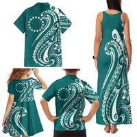 Kia Orana Cook Islands Family Matching Tank Maxi Dress and Hawaiian Shirt Teal Plumeria Tropical Waves - Polynesian Pride