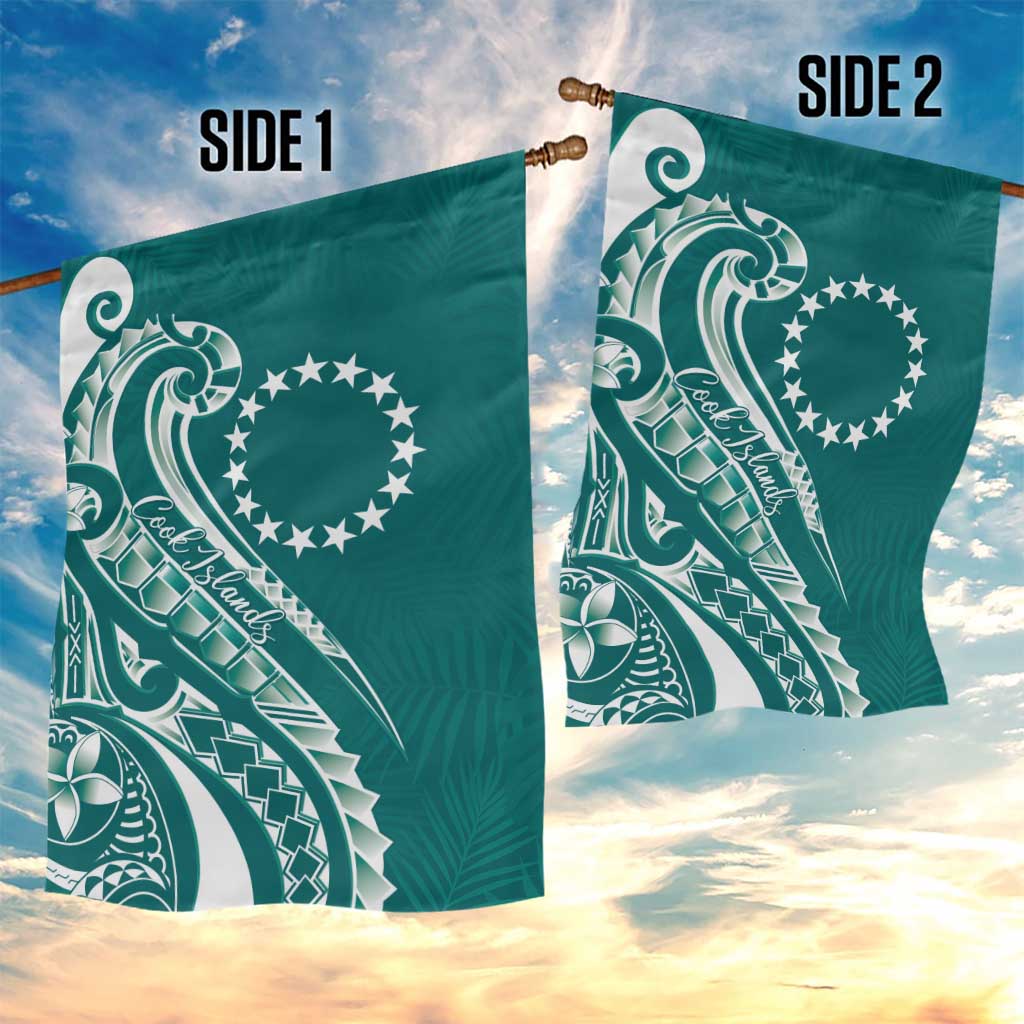 Kia Orana Cook Islands Garden Flag Teal Plumeria Tropical Waves - Polynesian Pride