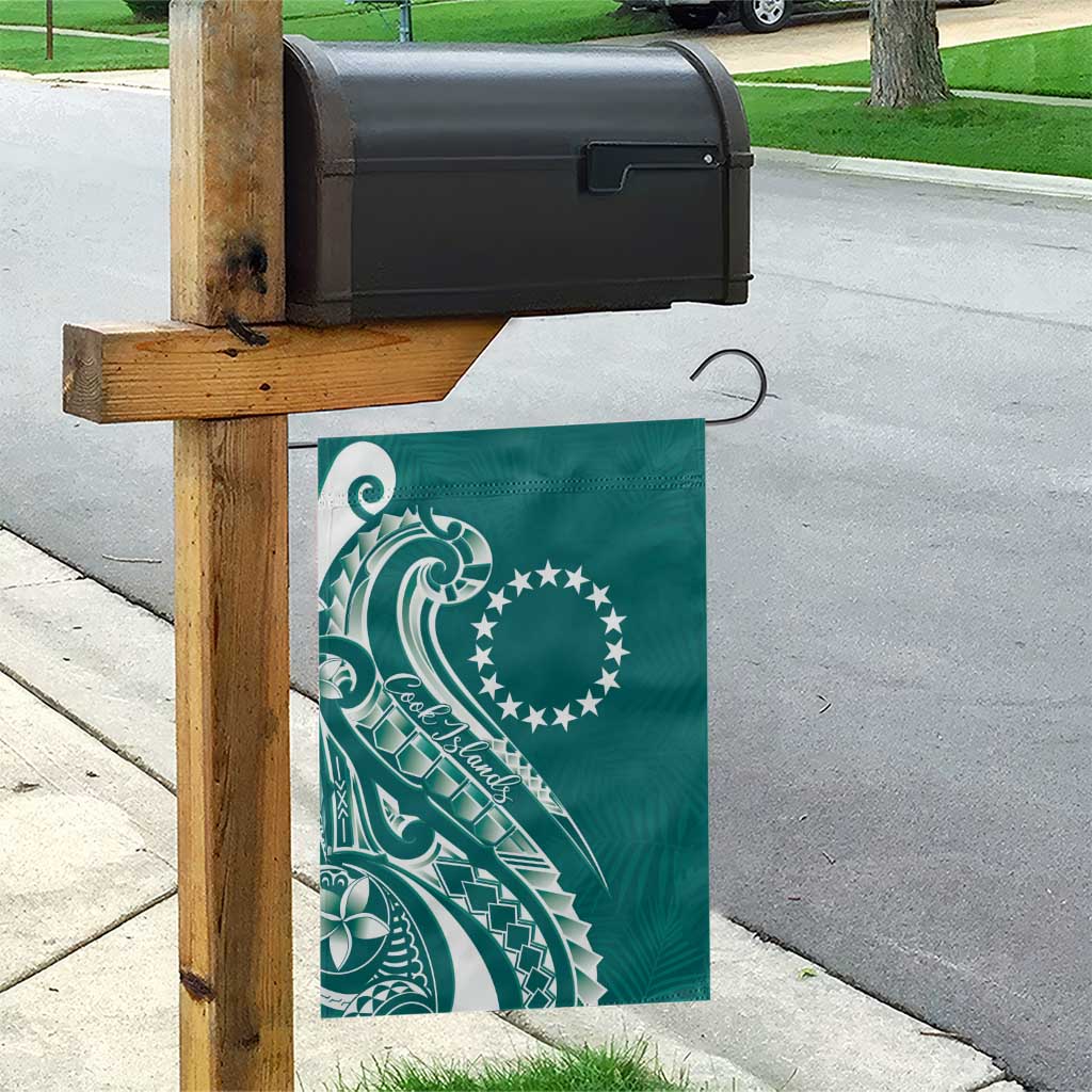 Kia Orana Cook Islands Garden Flag Teal Plumeria Tropical Waves - Polynesian Pride