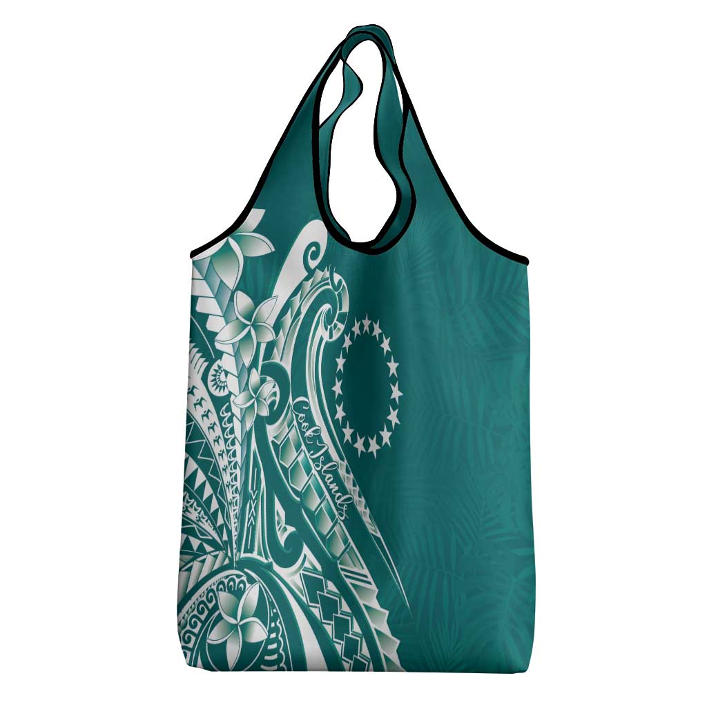 Kia Orana Cook Islands Grocery Bag Teal Plumeria Tropical Waves - Polynesian Pride