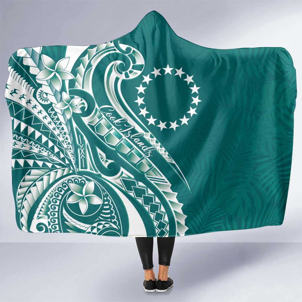 Kia Orana Cook Islands Hooded Blanket Teal Plumeria Tropical Waves - Polynesian Pride