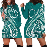 Kia Orana Cook Islands Hoodie Dress Teal Plumeria Tropical Waves - Polynesian Pride