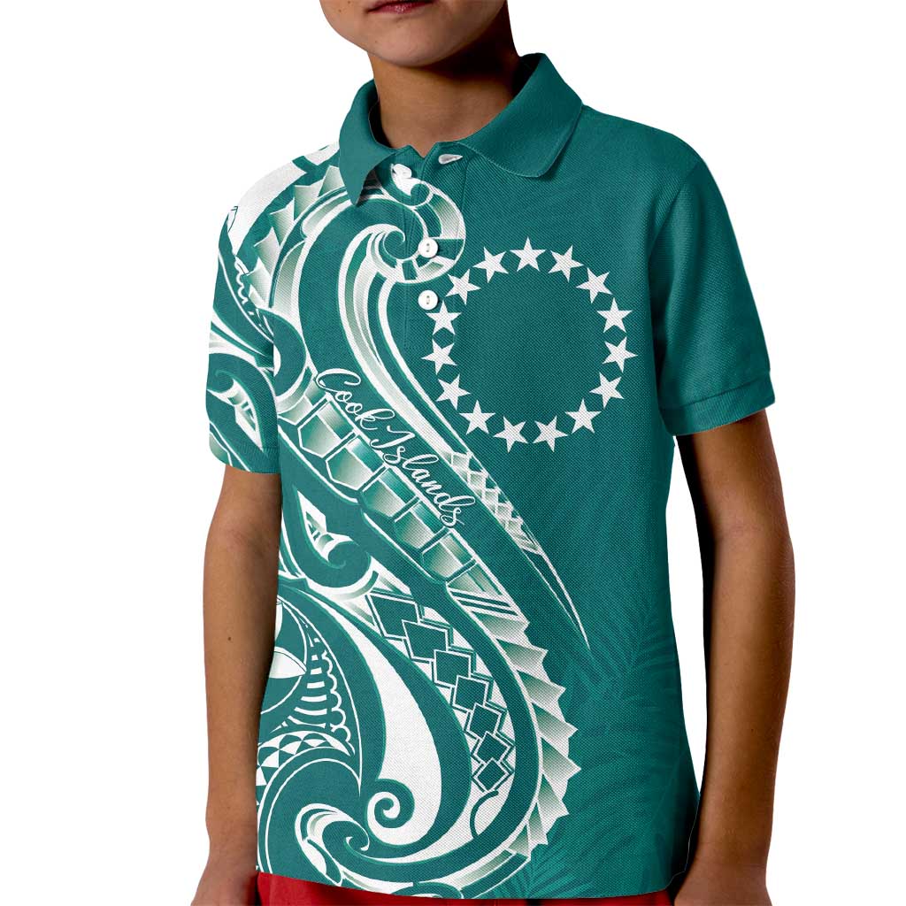 Kia Orana Cook Islands Kid Polo Shirt Teal Plumeria Tropical Waves - Polynesian Pride