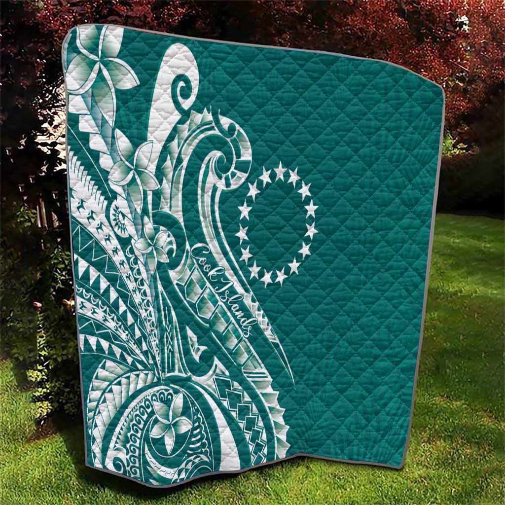 Kia Orana Cook Islands Quilt Teal Plumeria Tropical Waves - Polynesian Pride