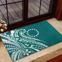 Kia Orana Cook Islands Rubber Doormat Teal Plumeria Tropical Waves - Polynesian Pride