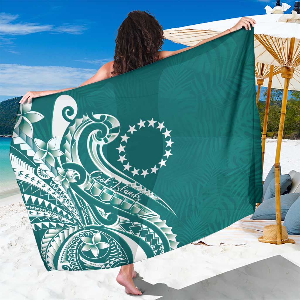 Kia Orana Cook Islands Sarong Teal Plumeria Tropical Waves - Polynesian Pride