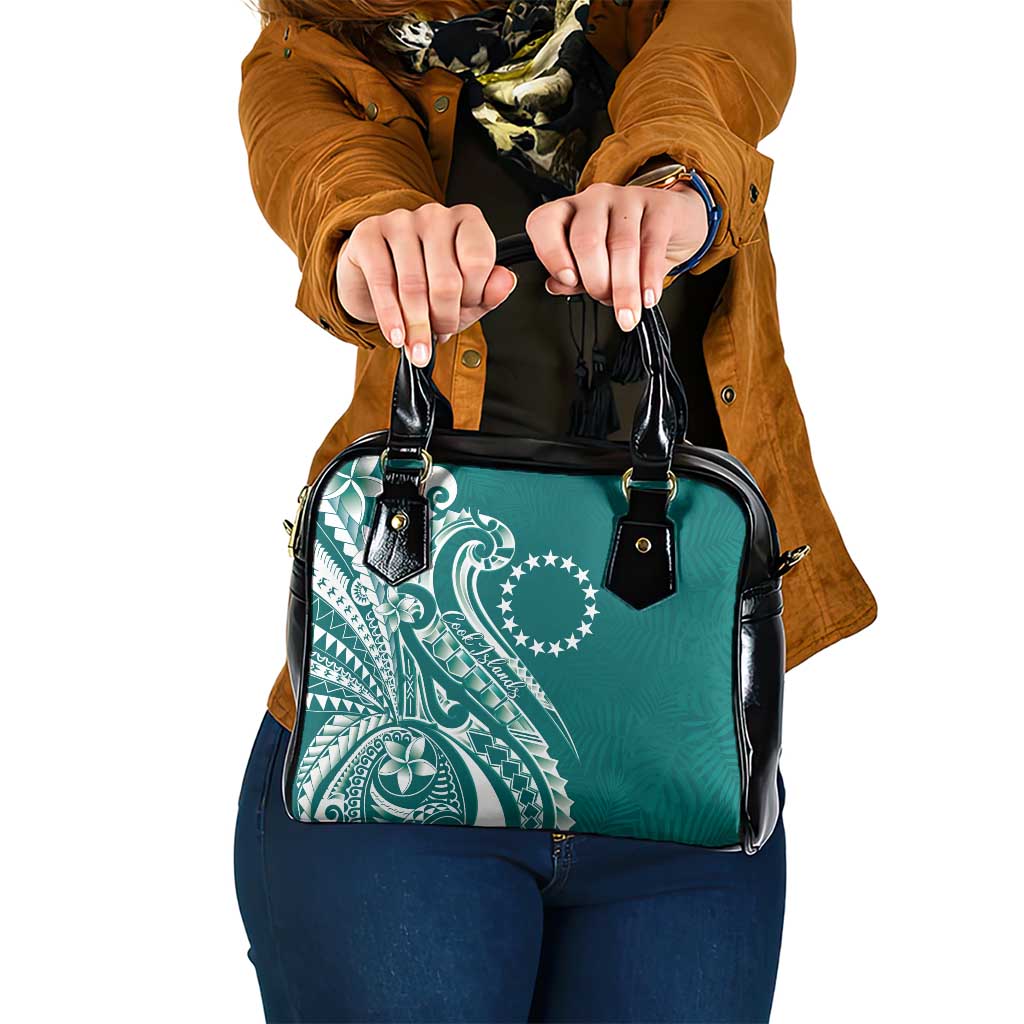 Kia Orana Cook Islands Shoulder Handbag Teal Plumeria Tropical Waves - Polynesian Pride