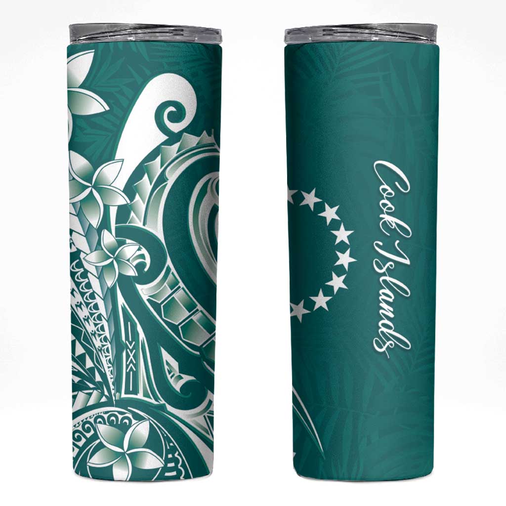 Kia Orana Cook Islands Skinny Tumbler Teal Plumeria Tropical Waves - Polynesian Pride