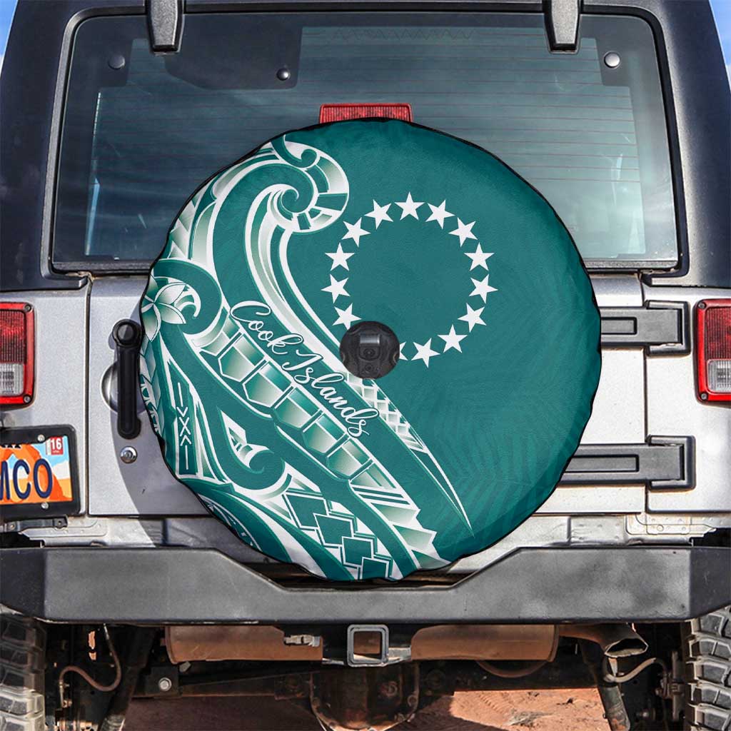 Kia Orana Cook Islands Spare Tire Cover Teal Plumeria Tropical Waves - Polynesian Pride
