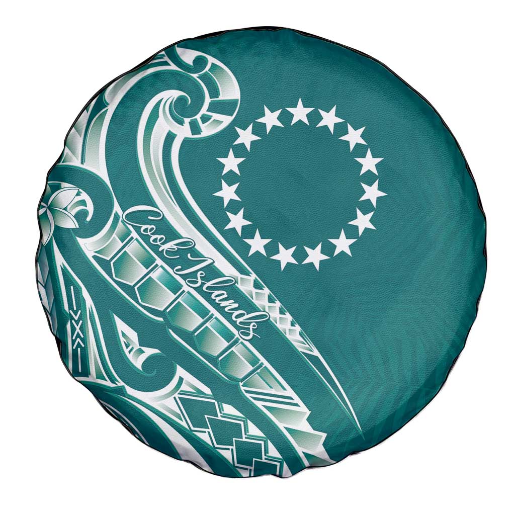 Kia Orana Cook Islands Spare Tire Cover Teal Plumeria Tropical Waves - Polynesian Pride