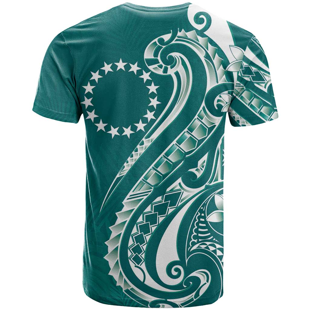 Kia Orana Cook Islands T Shirt Teal Plumeria Tropical Waves - Polynesian Pride