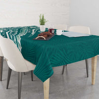 Kia Orana Cook Islands Tablecloth Teal Plumeria Tropical Waves - Polynesian Pride