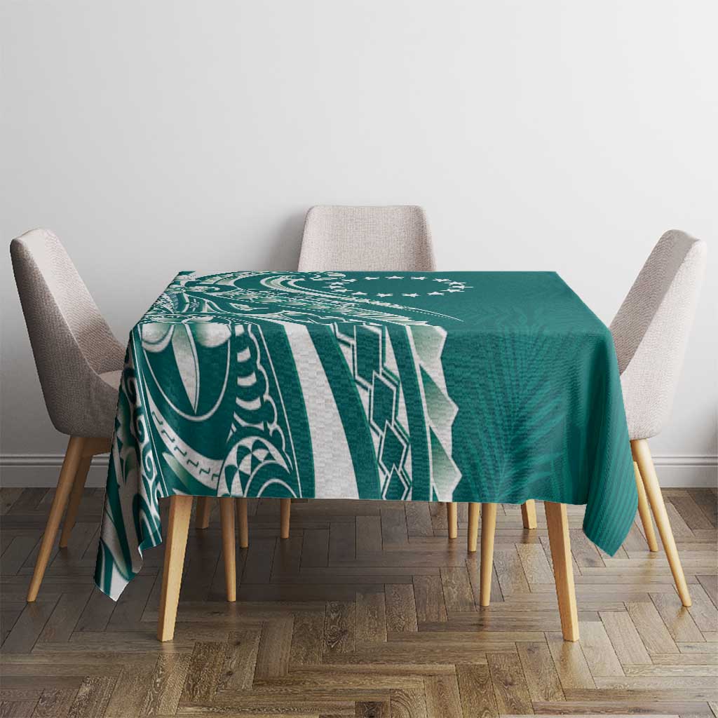 Kia Orana Cook Islands Tablecloth Teal Plumeria Tropical Waves - Polynesian Pride