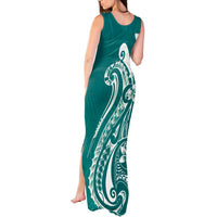 Kia Orana Cook Islands Tank Maxi Dress Teal Plumeria Tropical Waves - Polynesian Pride