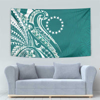 Kia Orana Cook Islands Tapestry Teal Plumeria Tropical Waves - Polynesian Pride