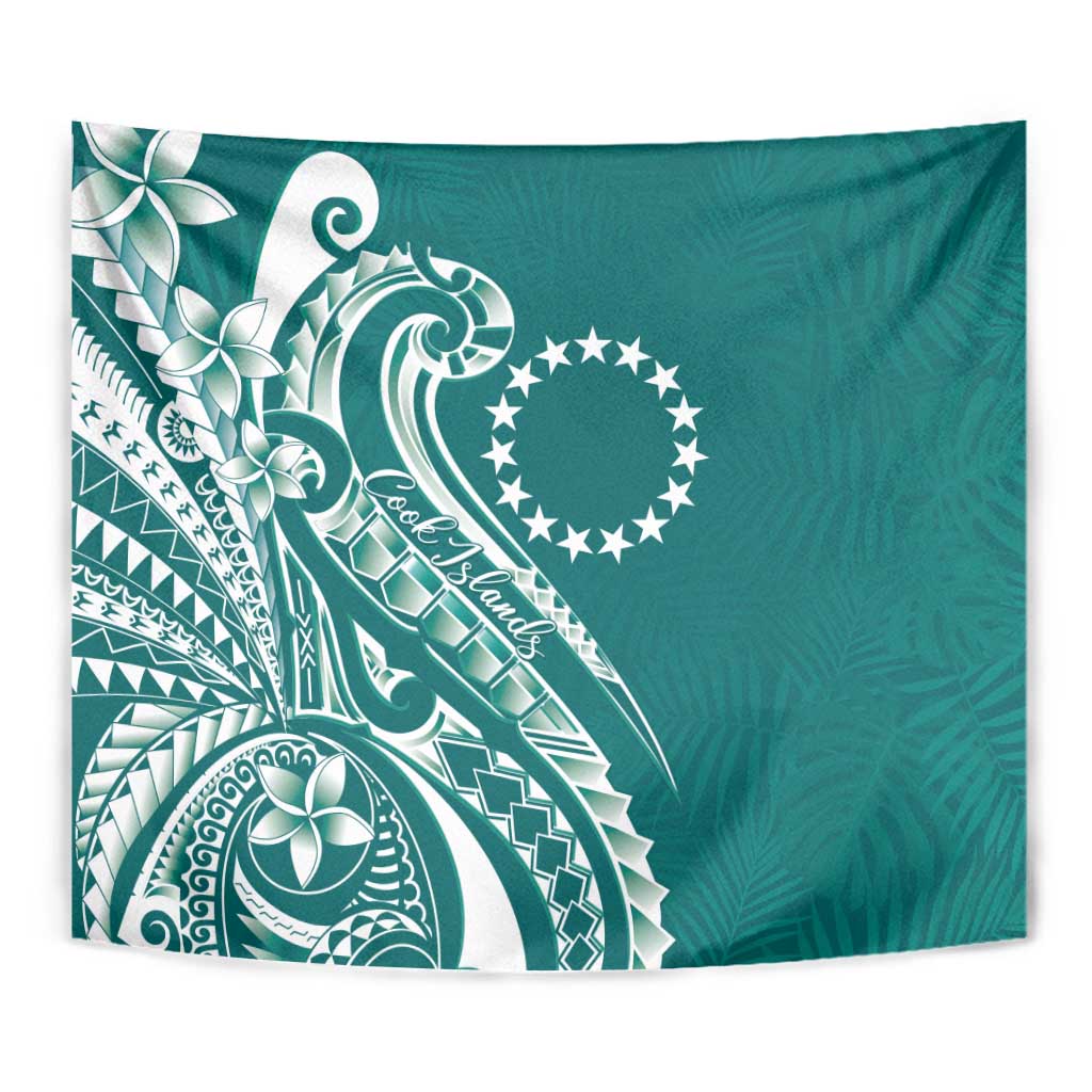 Kia Orana Cook Islands Tapestry Teal Plumeria Tropical Waves - Polynesian Pride