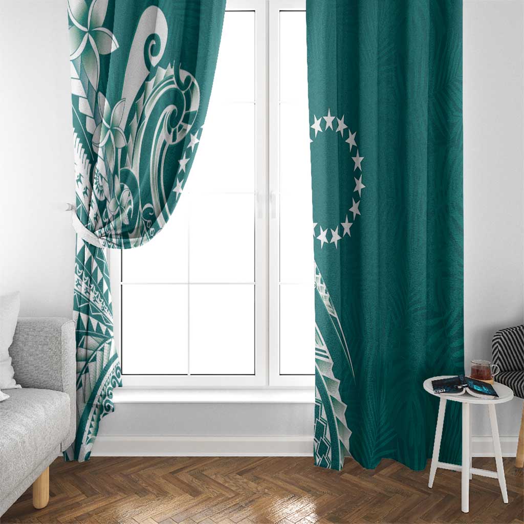 Kia Orana Cook Islands Window Curtain Teal Plumeria Tropical Waves - Polynesian Pride