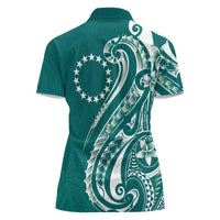 Kia Orana Cook Islands Women Polo Shirt Teal Plumeria Tropical Waves - Polynesian Pride