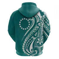 Kia Orana Cook Islands Zip Hoodie Teal Plumeria Tropical Waves - Polynesian Pride