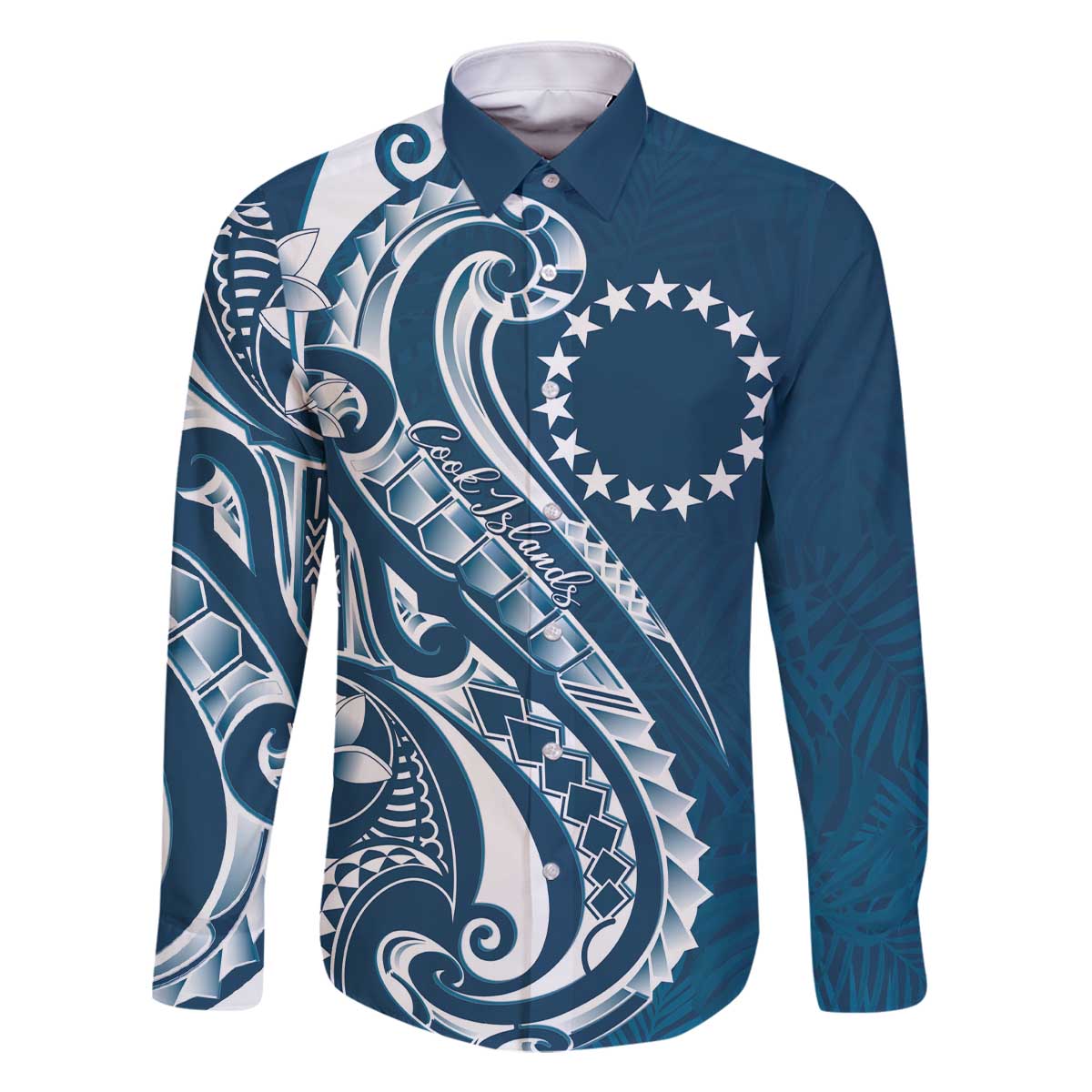 Kia Orana Cook Islands Family Matching Off The Shoulder Long Sleeve Dress and Hawaiian Shirt Auika Plumeria Tropical Waves - Polynesian Pride