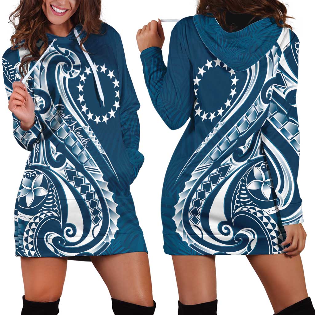 Kia Orana Cook Islands Hoodie Dress Auika Plumeria Tropical Waves - Polynesian Pride