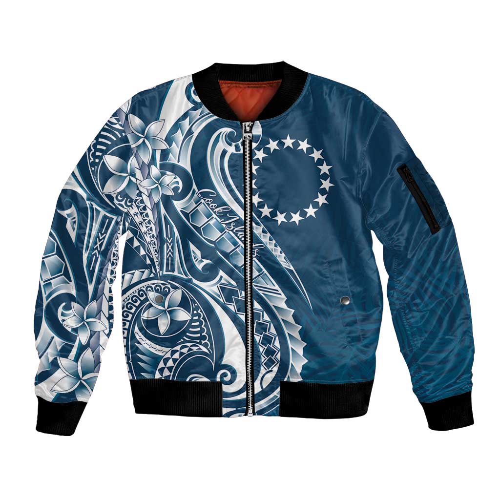 Kia Orana Cook Islands Sleeve Zip Bomber Jacket Auika Plumeria Tropical Waves - Polynesian Pride