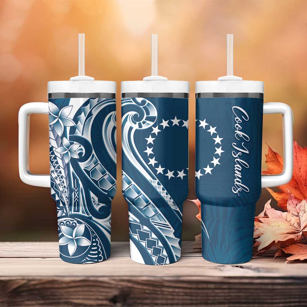 Kia Orana Cook Islands Tumbler With Handle Auika Plumeria Tropical Waves - Polynesian Pride