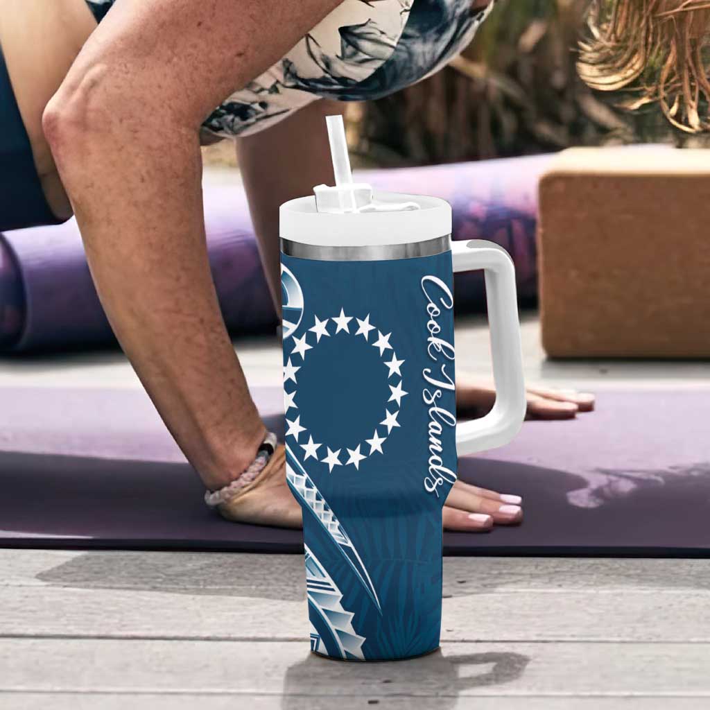 Kia Orana Cook Islands Tumbler With Handle Auika Plumeria Tropical Waves - Polynesian Pride