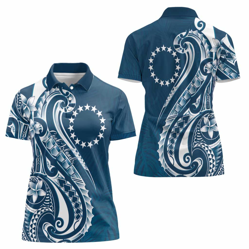 Kia Orana Cook Islands Women Polo Shirt Auika Plumeria Tropical Waves - Polynesian Pride