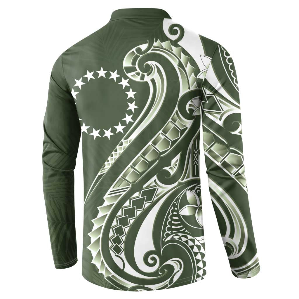 Kia Orana Cook Islands Button Sweatshirt Matie Plumeria Tropical Waves - Polynesian Pride