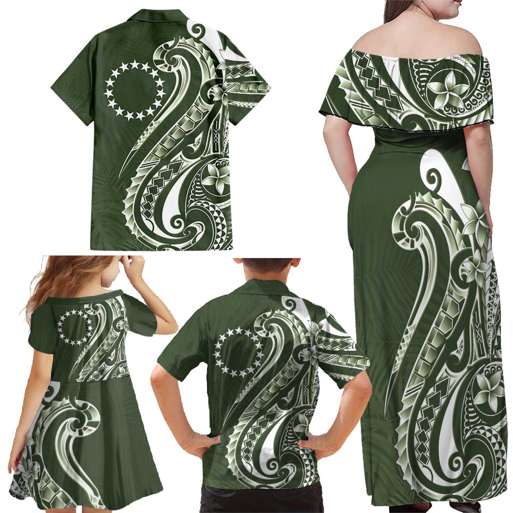 Kia Orana Cook Islands Family Matching Off Shoulder Maxi Dress and Hawaiian Shirt Matie Plumeria Tropical Waves - Polynesian Pride