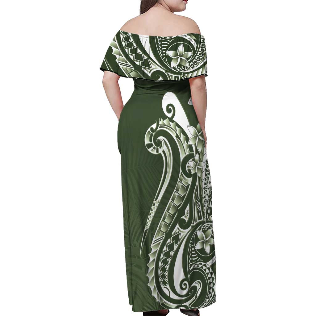 Kia Orana Cook Islands Family Matching Off Shoulder Maxi Dress and Hawaiian Shirt Matie Plumeria Tropical Waves - Polynesian Pride