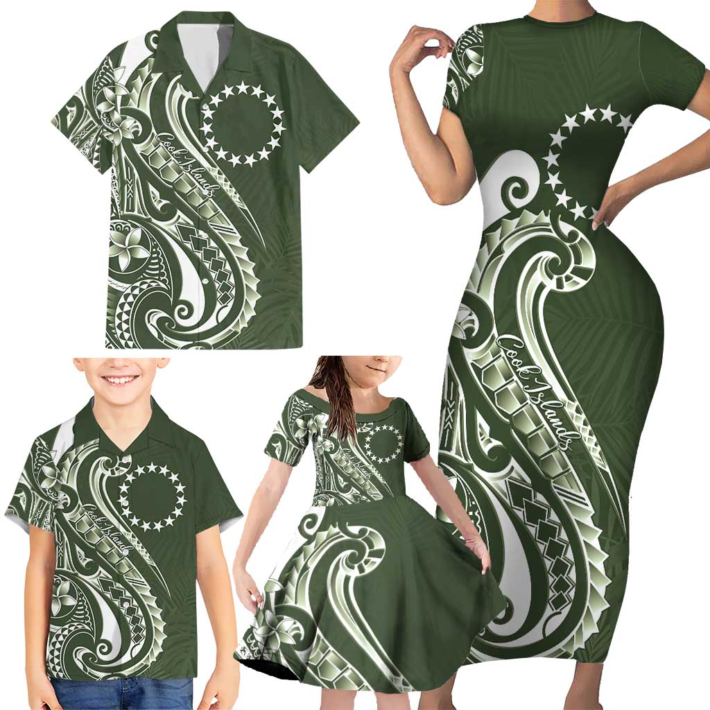 Kia Orana Cook Islands Family Matching Short Sleeve Bodycon Dress and Hawaiian Shirt Matie Plumeria Tropical Waves - Polynesian Pride