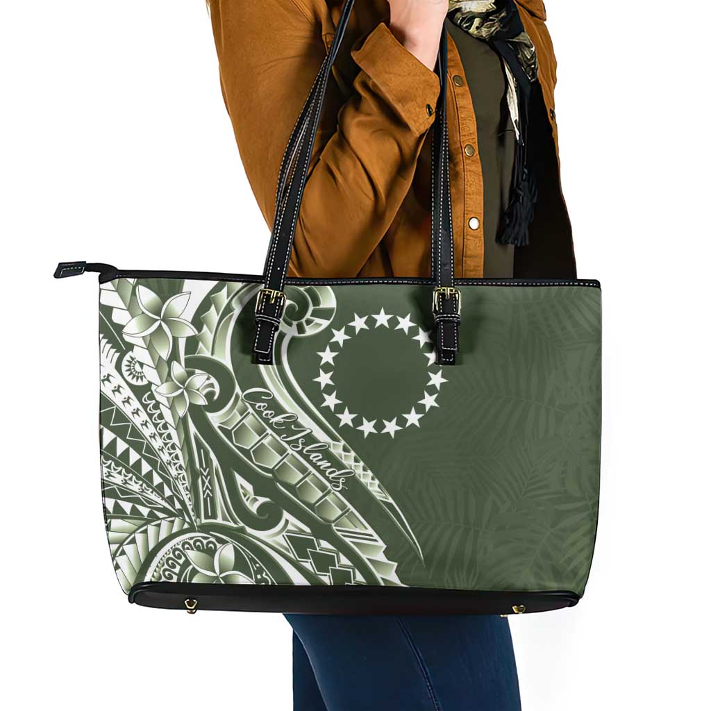 Kia Orana Cook Islands Leather Tote Bag Matie Plumeria Tropical Waves - Polynesian Pride