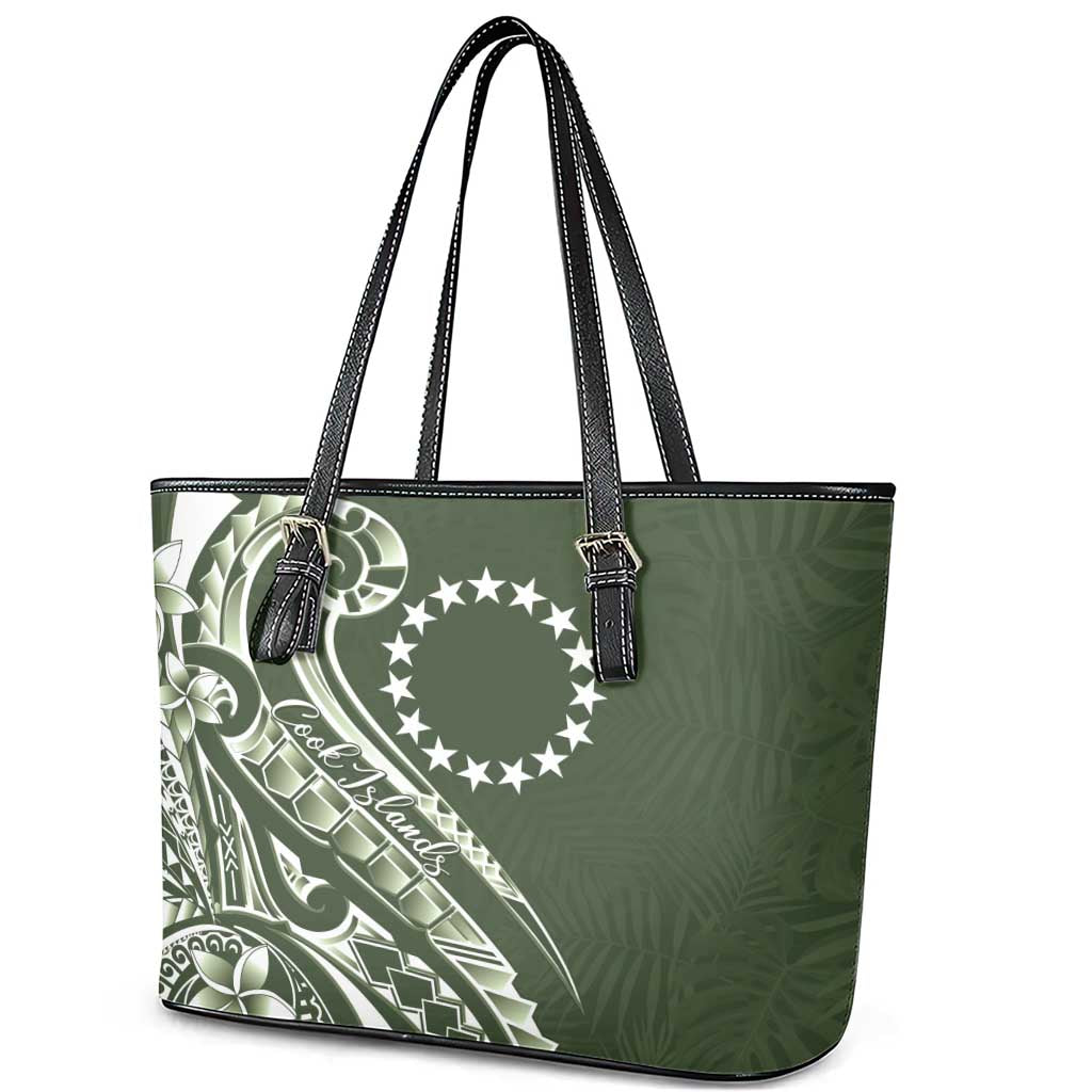 Kia Orana Cook Islands Leather Tote Bag Matie Plumeria Tropical Waves - Polynesian Pride
