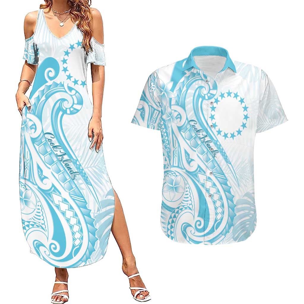 Kia Orana Cook Islands Couples Matching Summer Maxi Dress and Hawaiian Shirt Moana Plumeria Tropical Waves - Polynesian Pride