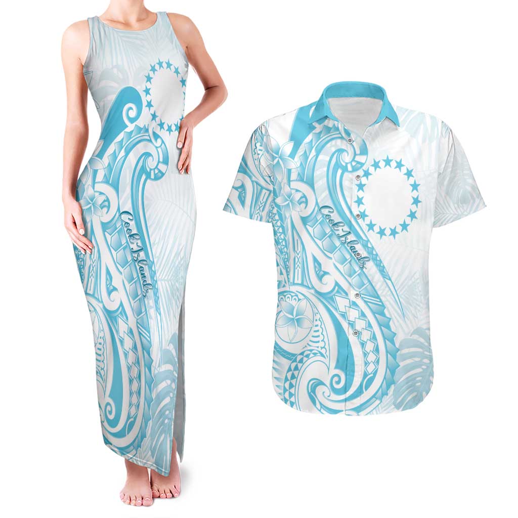 Kia Orana Cook Islands Couples Matching Tank Maxi Dress and Hawaiian Shirt Moana Plumeria Tropical Waves - Polynesian Pride