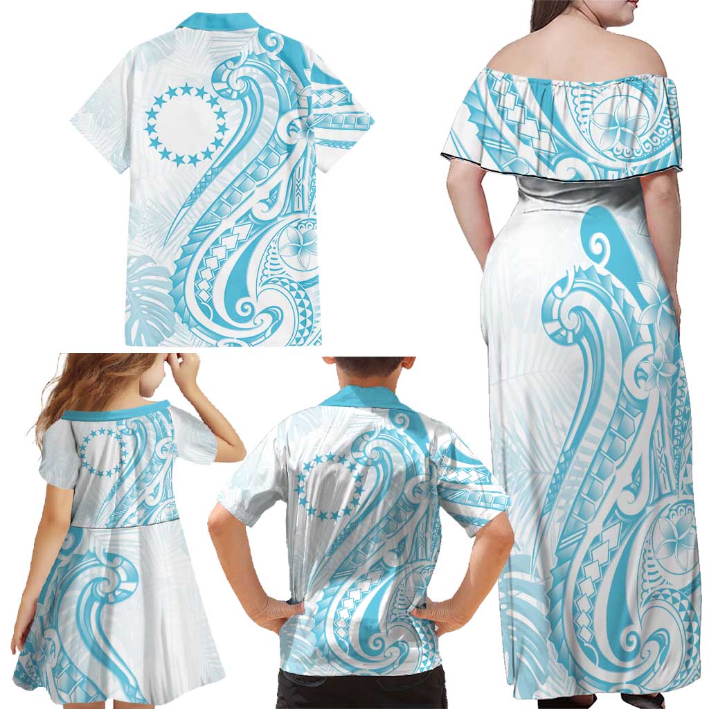 Kia Orana Cook Islands Family Matching Off Shoulder Maxi Dress and Hawaiian Shirt Moana Plumeria Tropical Waves - Polynesian Pride