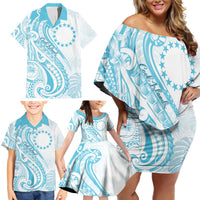 Kia Orana Cook Islands Family Matching Off Shoulder Short Dress and Hawaiian Shirt Moana Plumeria Tropical Waves - Polynesian Pride