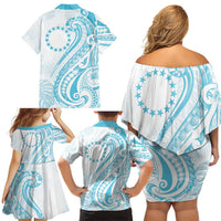 Kia Orana Cook Islands Family Matching Off Shoulder Short Dress and Hawaiian Shirt Moana Plumeria Tropical Waves - Polynesian Pride