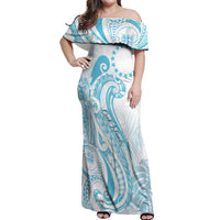 Kia Orana Cook Islands Off Shoulder Maxi Dress Moana Plumeria Tropical Waves - Polynesian Pride