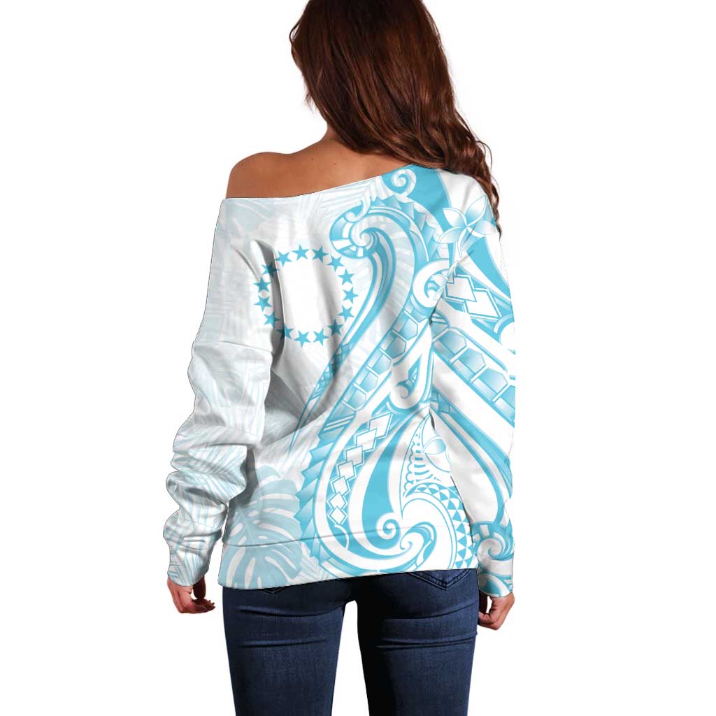 Kia Orana Cook Islands Off Shoulder Sweater Moana Plumeria Tropical Waves - Polynesian Pride