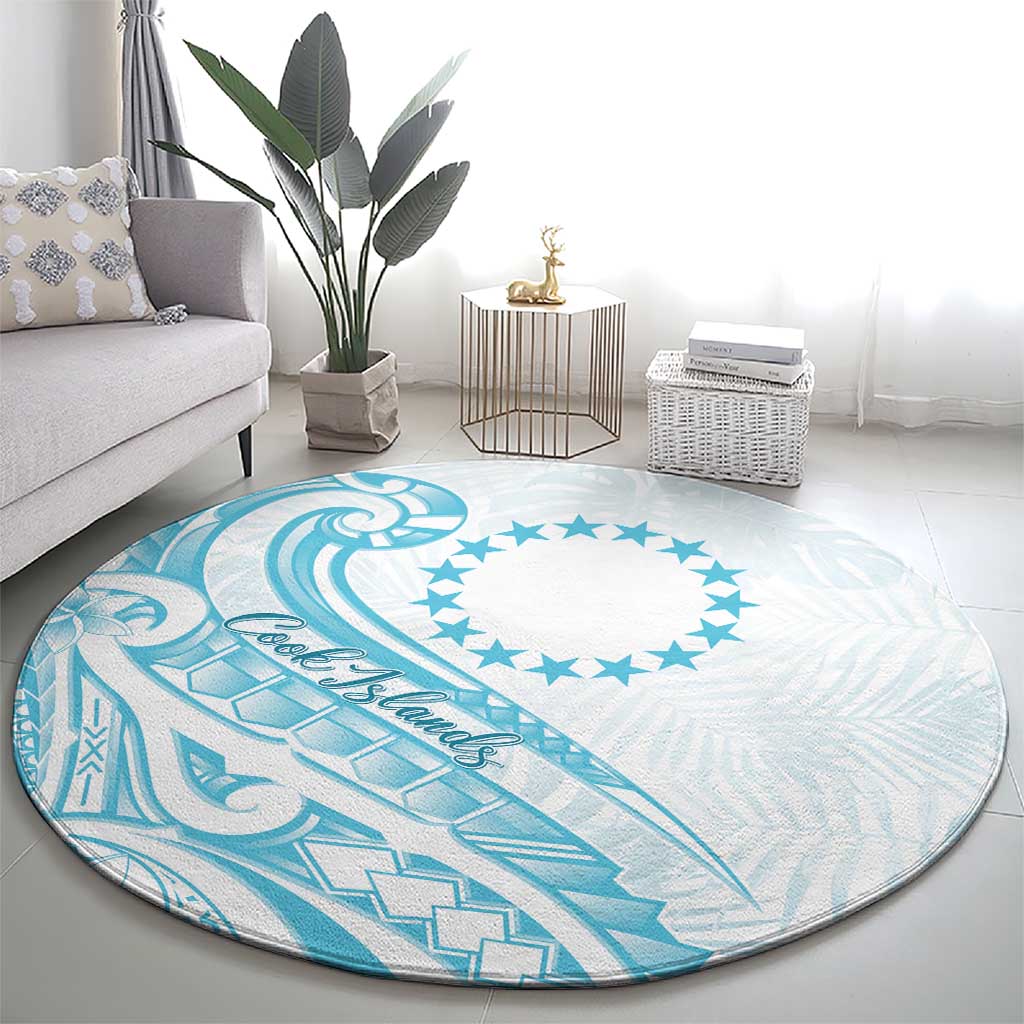 Kia Orana Cook Islands Round Carpet Moana Plumeria Tropical Waves - Polynesian Pride