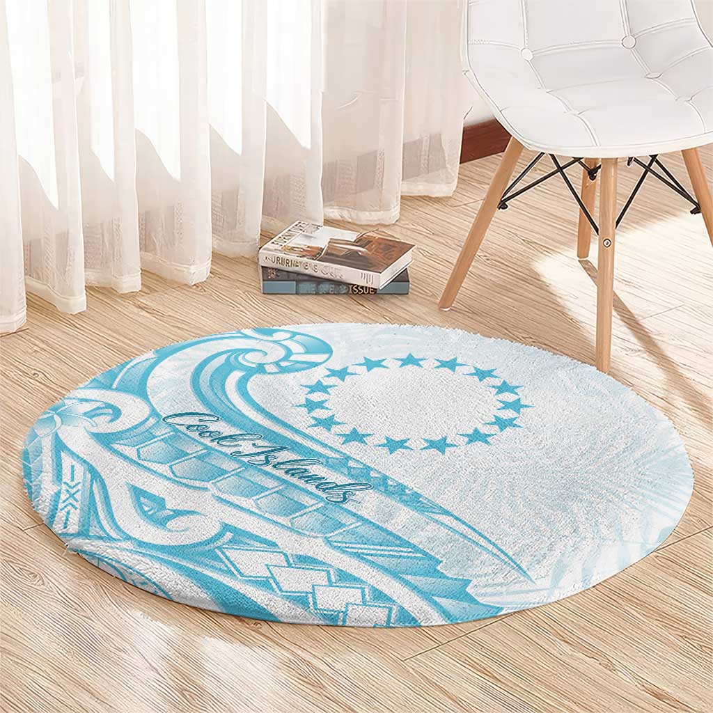 Kia Orana Cook Islands Round Carpet Moana Plumeria Tropical Waves - Polynesian Pride